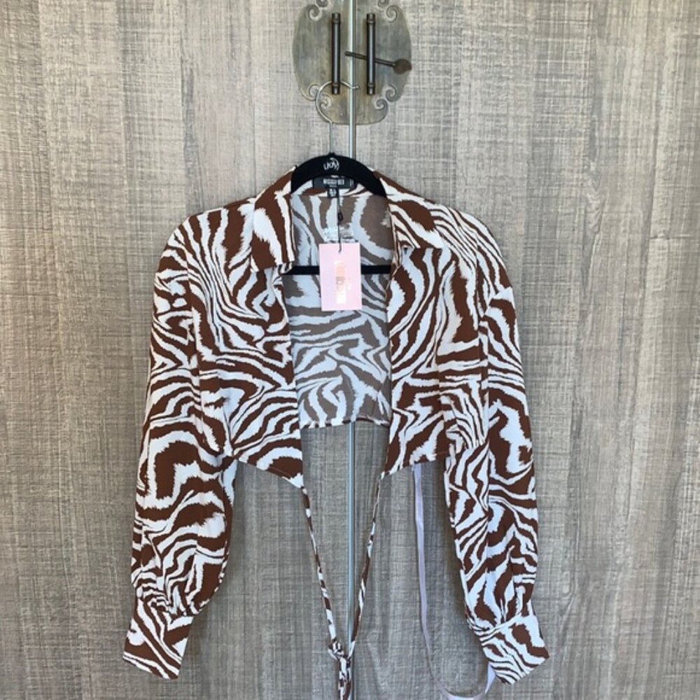 Misguided ZEBRA‎ WRAP CROP SHIRT